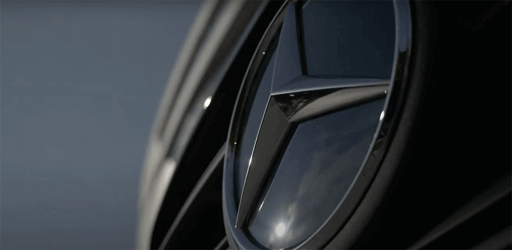 Close-up of a Mercedes-Benz car.
