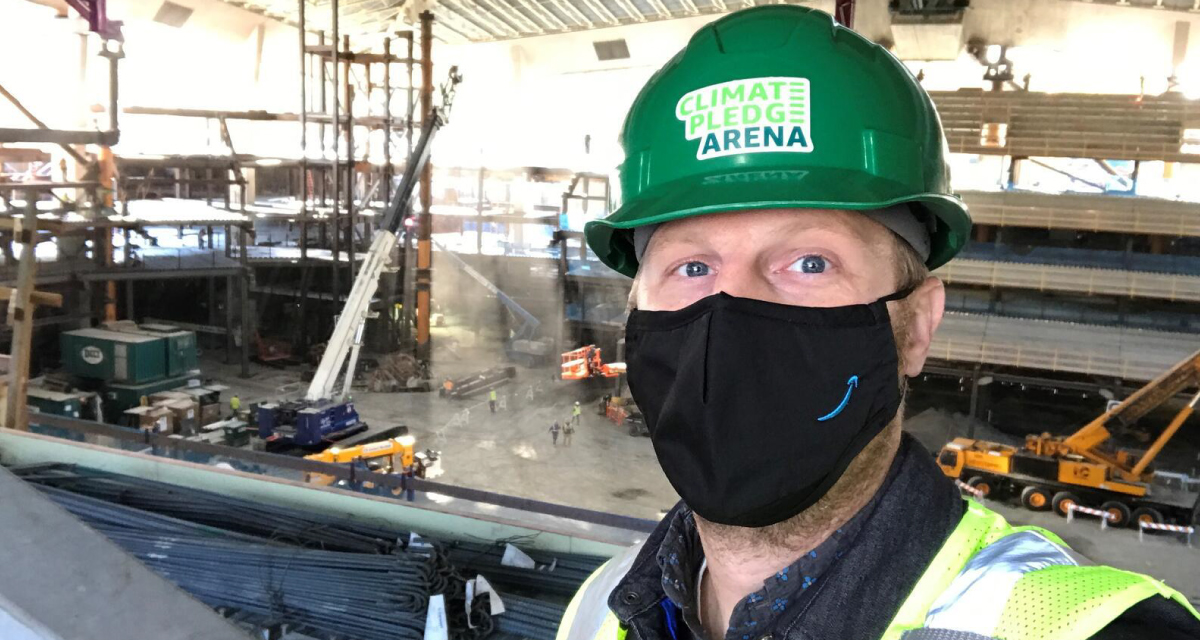 Chris Roe, Amazon’s Head of Sustainable Operations, at the Climate Pledge Arena construction site in 2020.