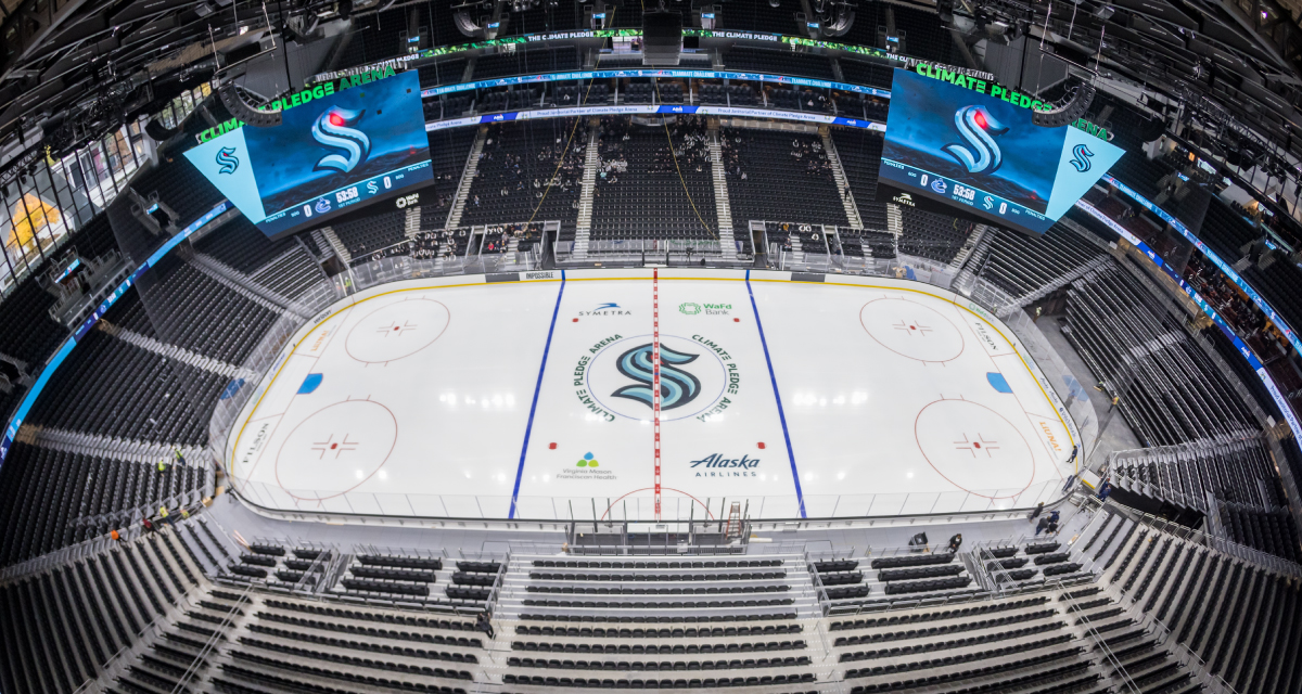 The Seattle Kraken ice rink at Climate Pledge Arena.